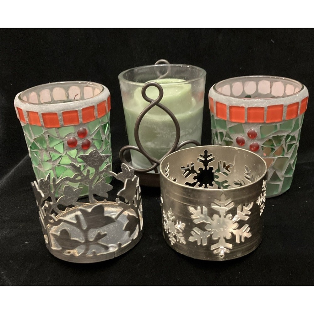 Votive Lot 5 Glass & Metal Tea light Candle Holders Bath & Body Works Christmas